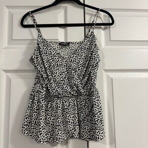 Express Black and White Spotted Animal Print Wrap Peplum Camisole